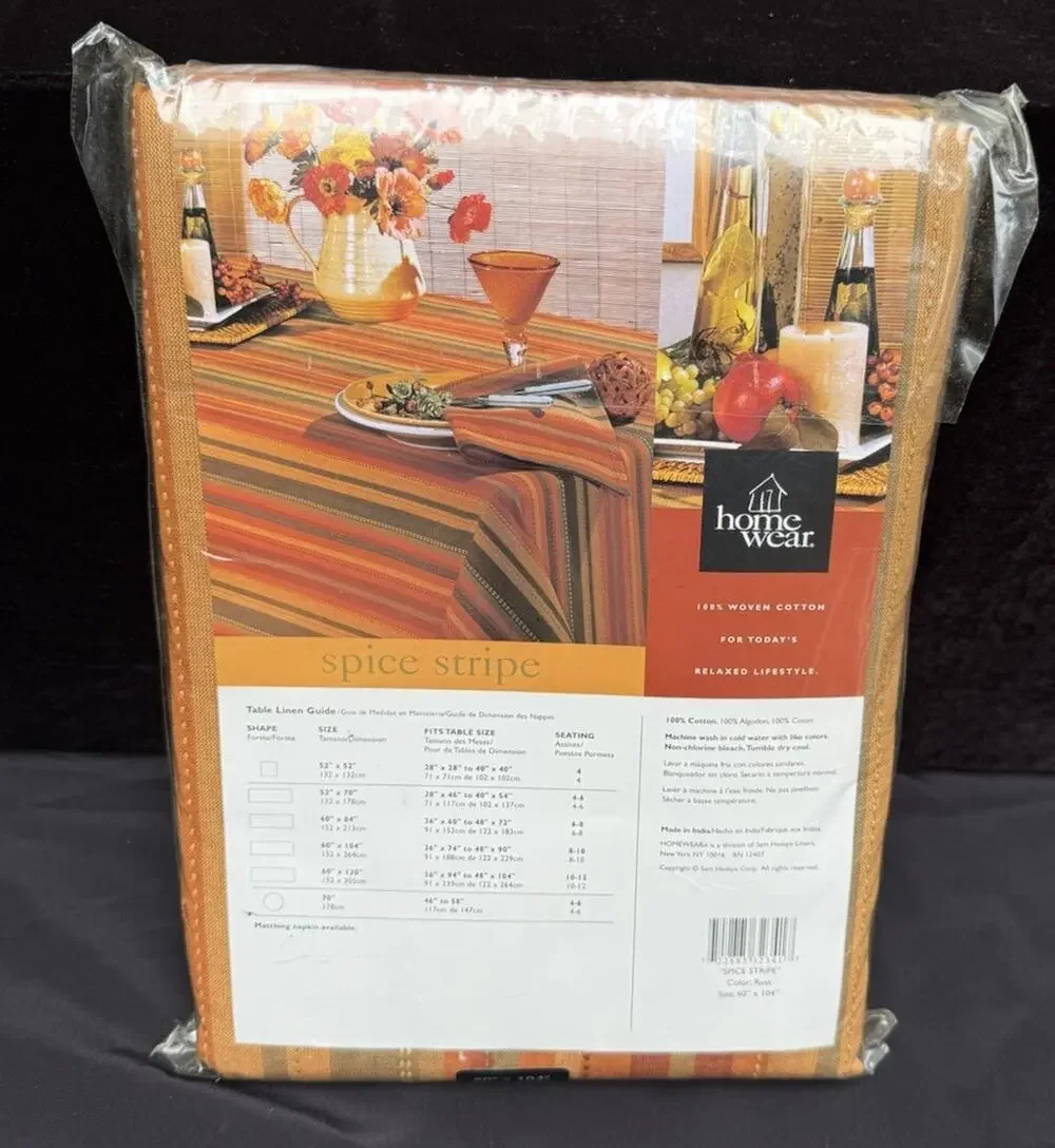 Home Wear Spice Stripe 100% Woven Cotton Thanksgiving Fall Tablecloth 60X104 New